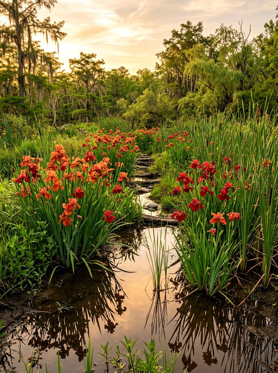 Louisiana iris bog garden - 30 iris garden ideas