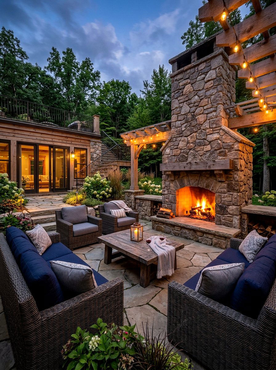 Lounge Area With Outdoor Fireplace - 30 walkout basement patio ideas