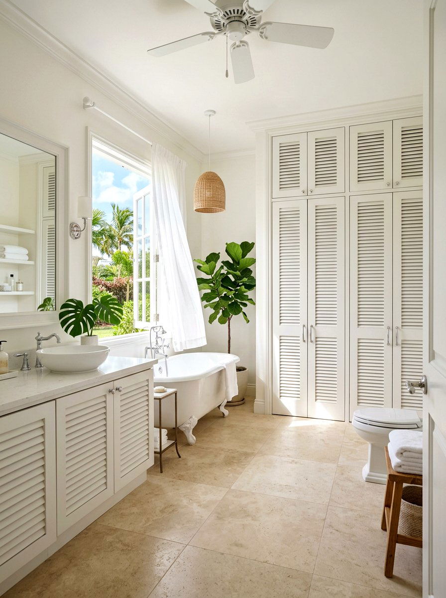 Louvered Closet Doors - 30 seaside bathroom ideas