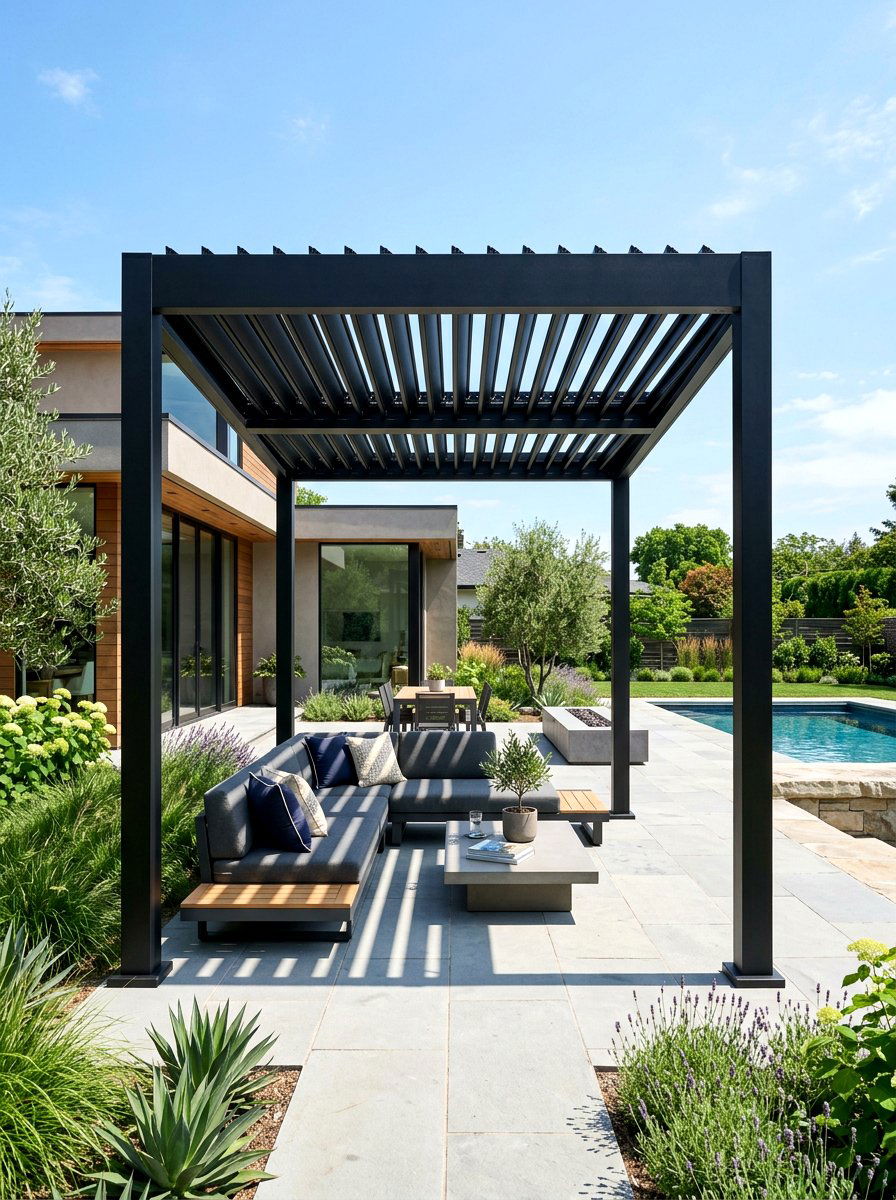 Louvered Pergola Structure - 30 quiet luxury backyard ideas