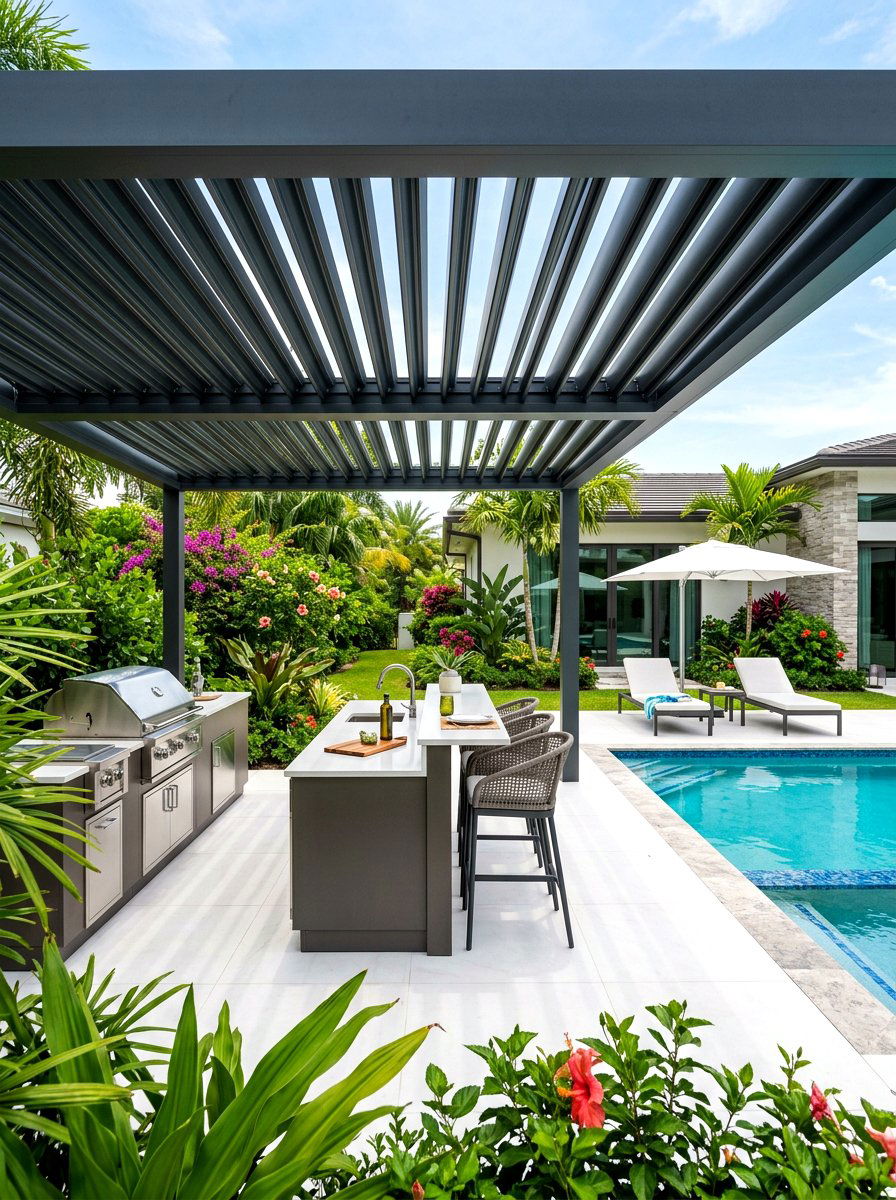Louvered Roof Aluminum Pergola - 30 backyard dining pergola ideas