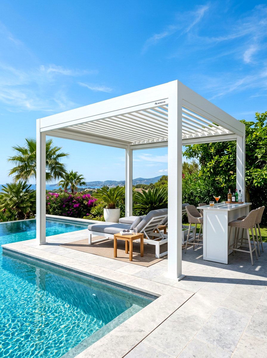Louvered Roof Cabana For Sun Control - 30 backyard cabana lounge ideas