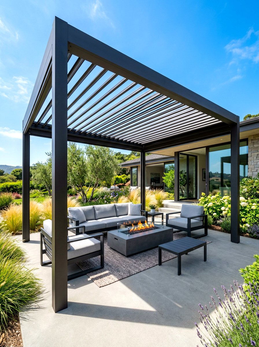 Louvered Roof Pergola - 30 fire pit pergola ideas