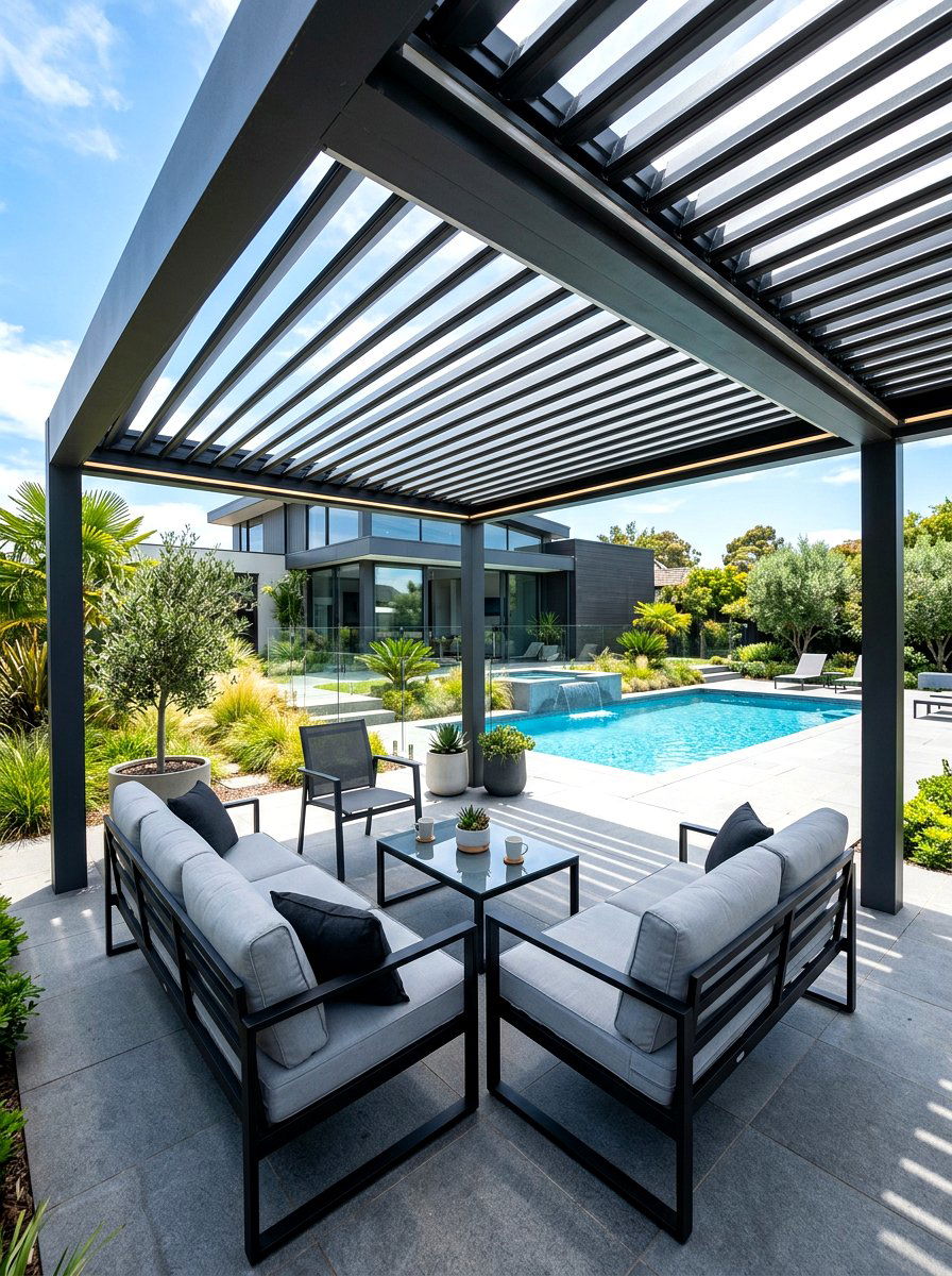 Louvered Roof Pergola - 30 outdoor breakfast pergola ideas