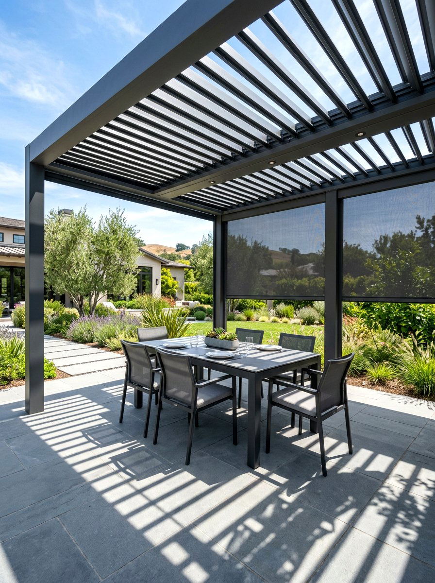 Louvered Roof Pergola - 30 pergola dining backyard ideas