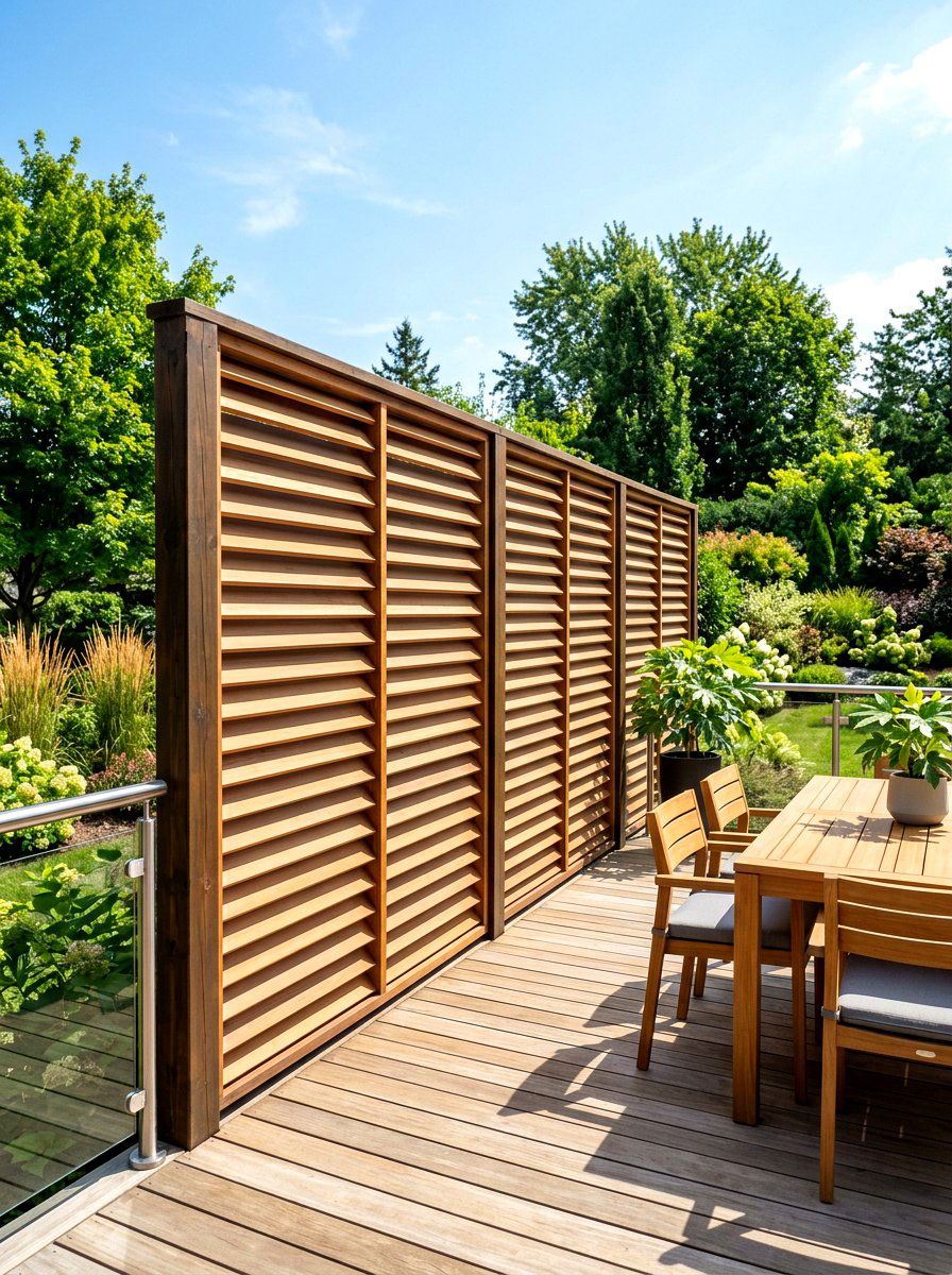 Louvered Wood Fence - 30 horizontal fence ideas