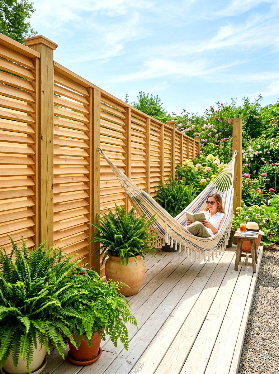 Louvered Wood Panel Fence - 30 small yard fence ideas