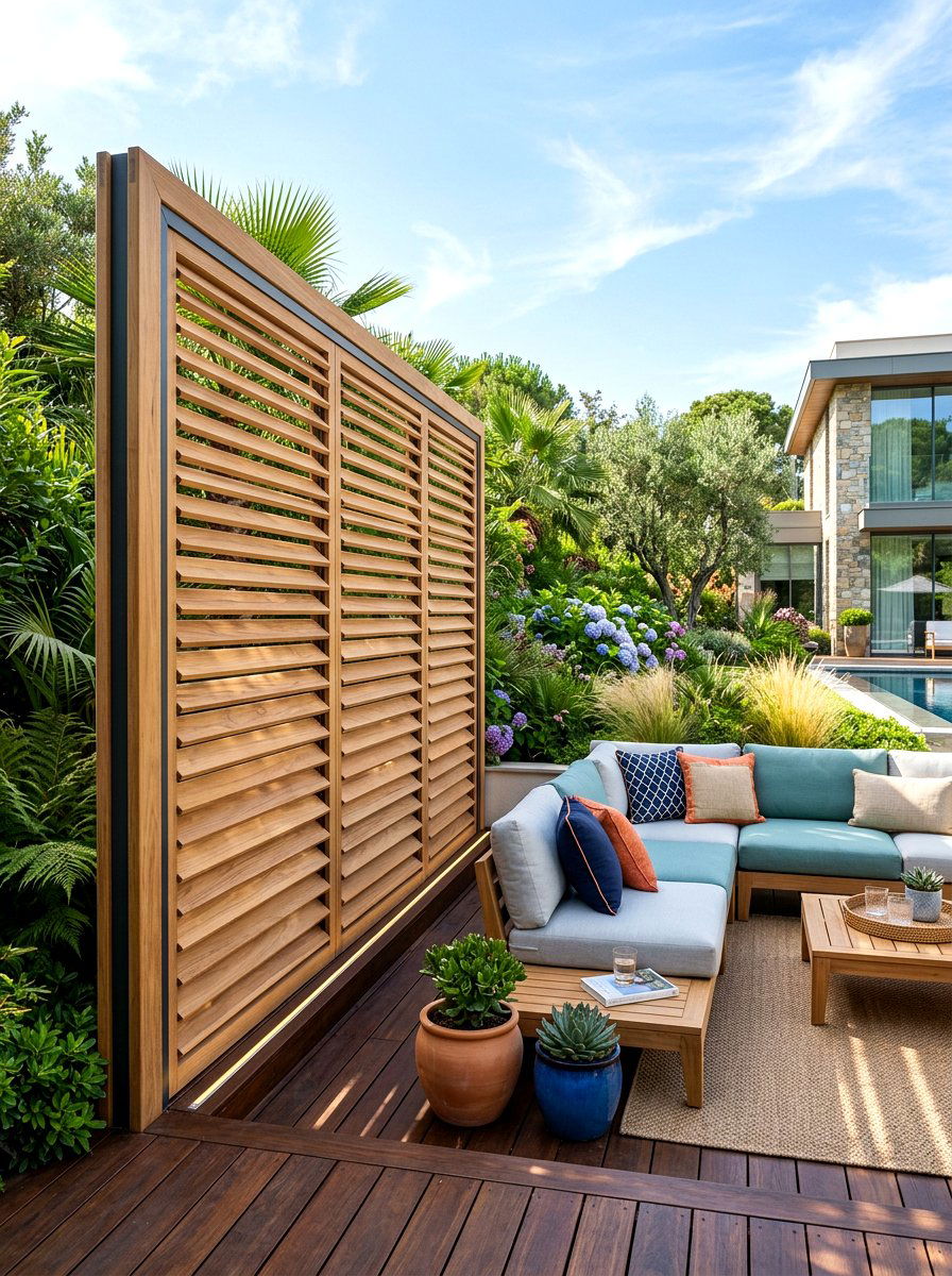 Louvered Wood Privacy Panel - 30 deck partition ideas