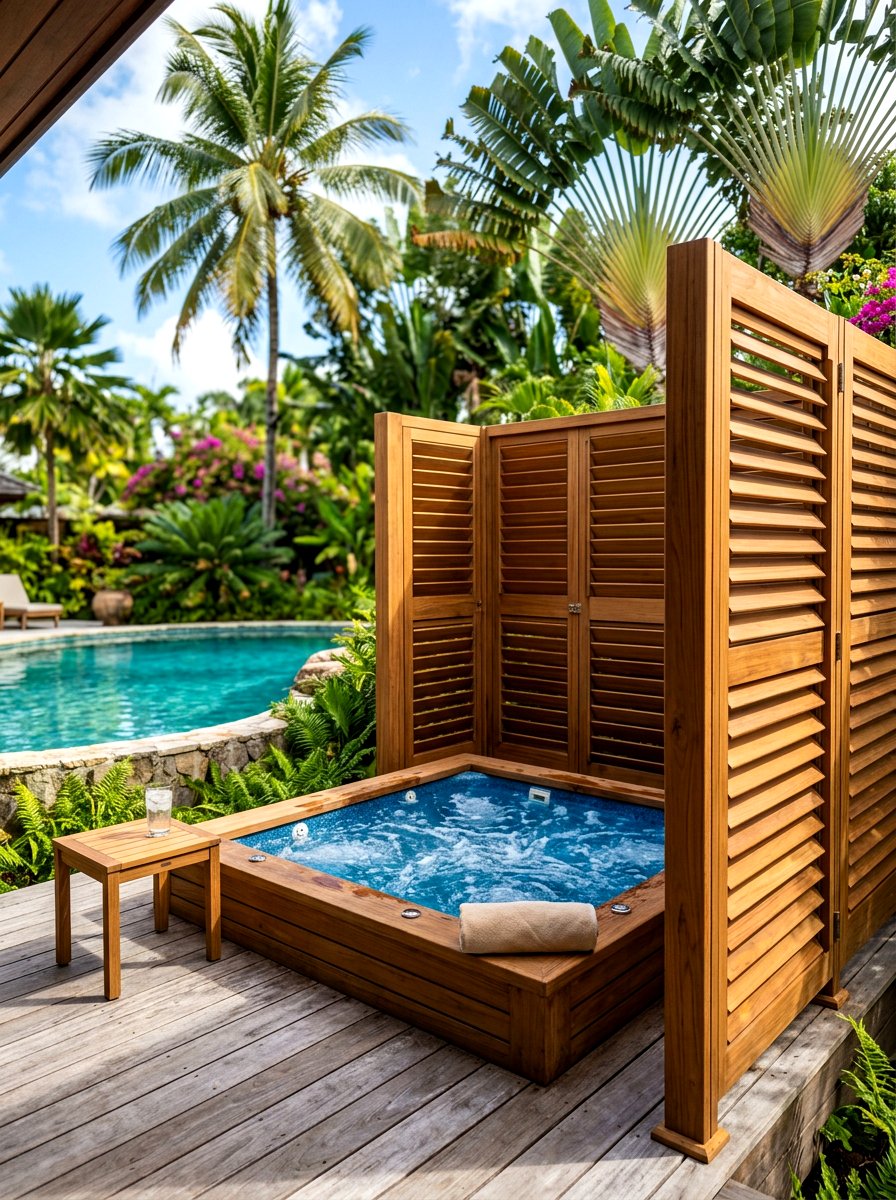 Louvered Wood Privacy Panels - 30 hot tub privacy fence ideas