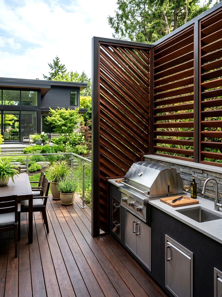 Louvered Wood Privacy Screen - 30 deck privacy wall ideas