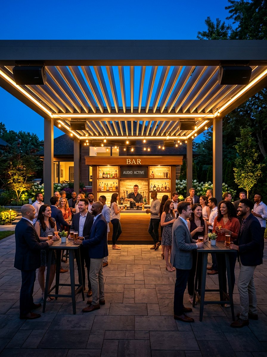 Louvered pergola with built in speakers - 30 louvered pergola ideas