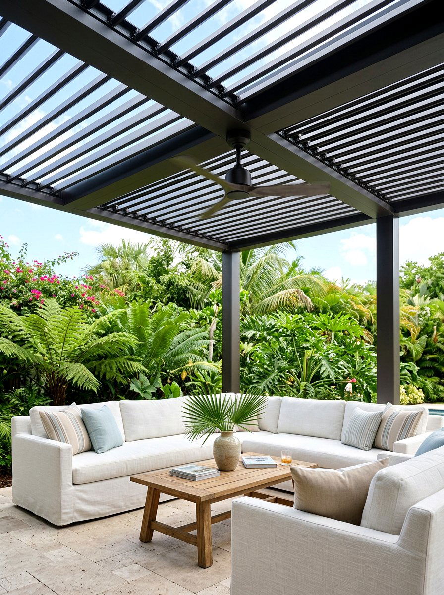 Louvered pergola with ceiling fan - 30 louvered pergola ideas
