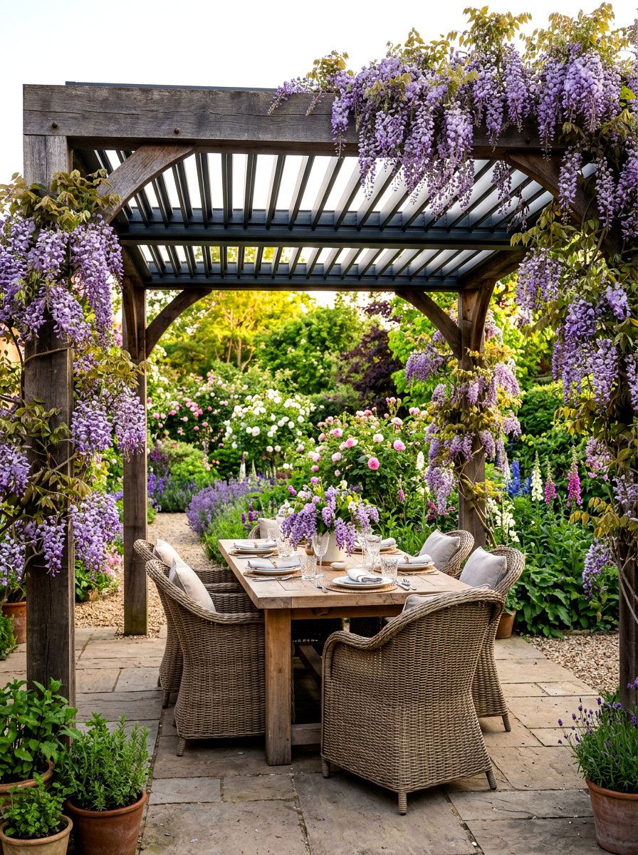 Louvered pergola with climbing plants - 30 louvered pergola ideas