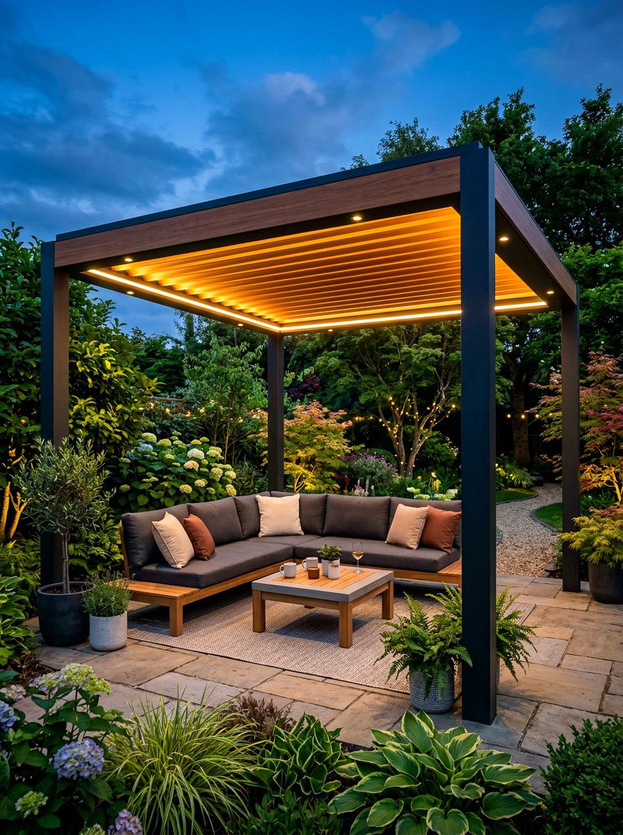 Louvered pergola with integrated lighting - 30 louvered pergola ideas