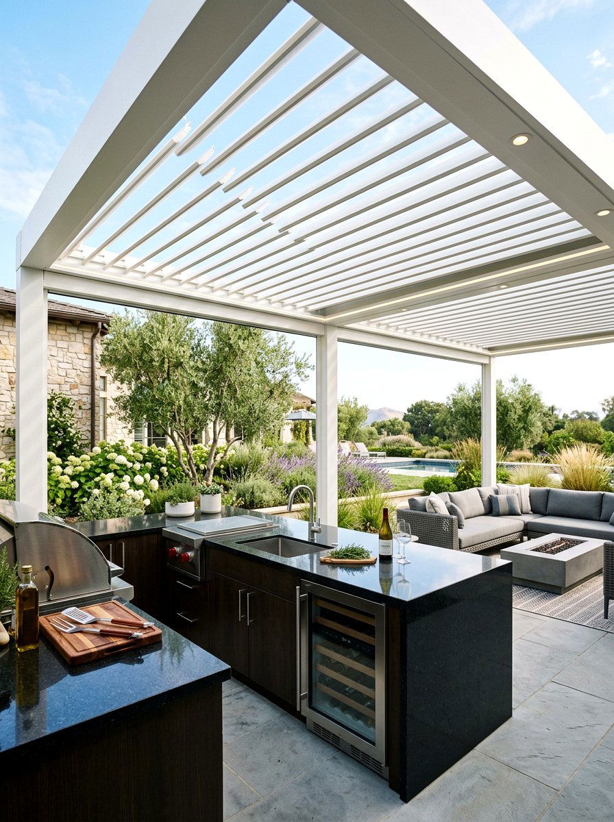 Louvered roof pergola kitchen - 30 pergola with kitchen ideas