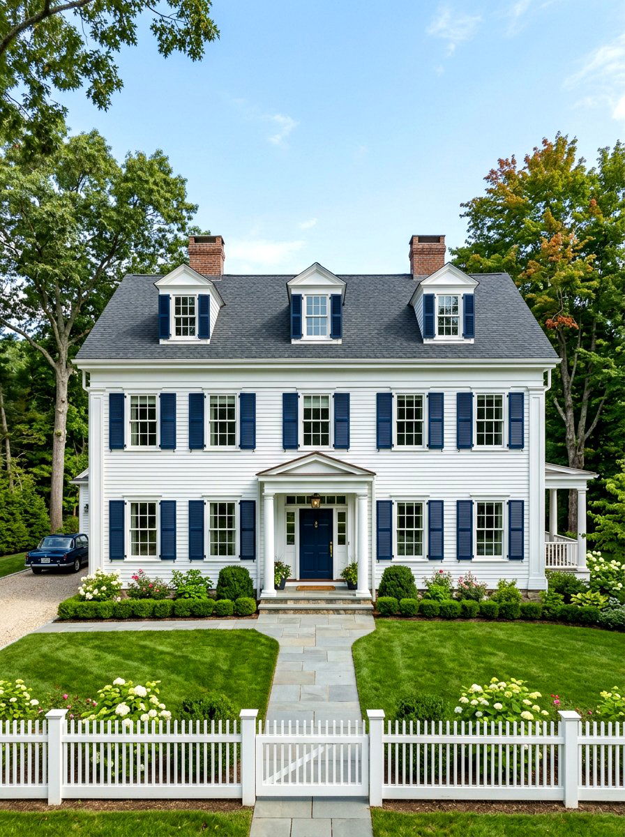 Louvered window shutters - 30 colonial front yard ideas