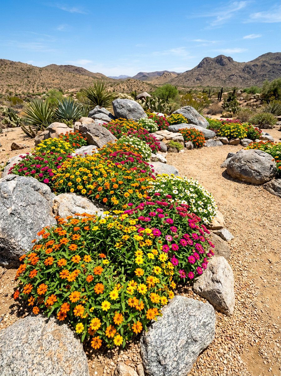 Low Growing Zinnia Rock Garden - 30 zinnia border ideas
