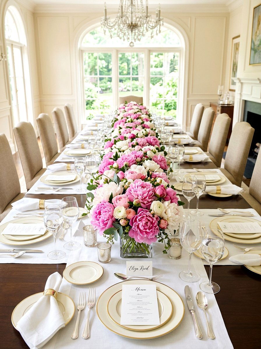 Low Lush Peony Table - 30 floral tablescape ideas