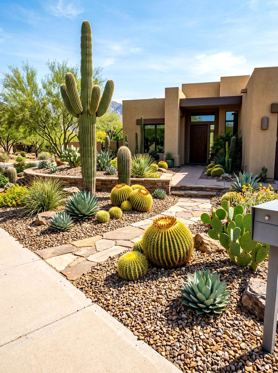 Low Maintenance Cacti Garden - 30 low water front yard ideas