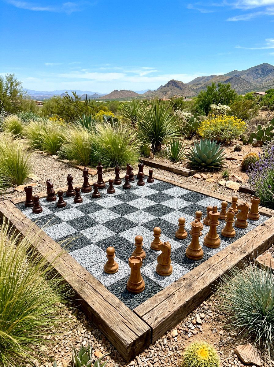 Low Maintenance Gravel Chess - 30 outdoor chess garden ideas