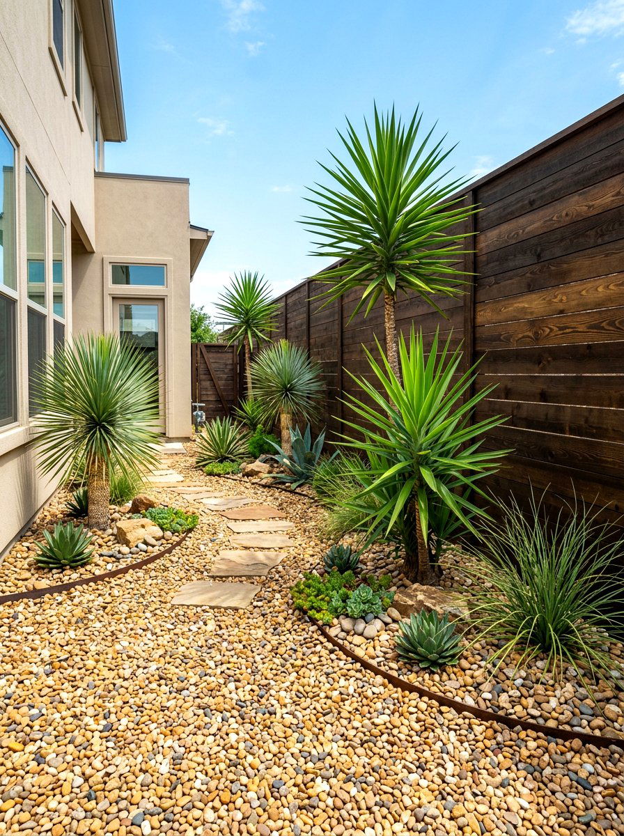 Low Maintenance Gravel Garden - 30 side yard privacy fence landscaping ideas