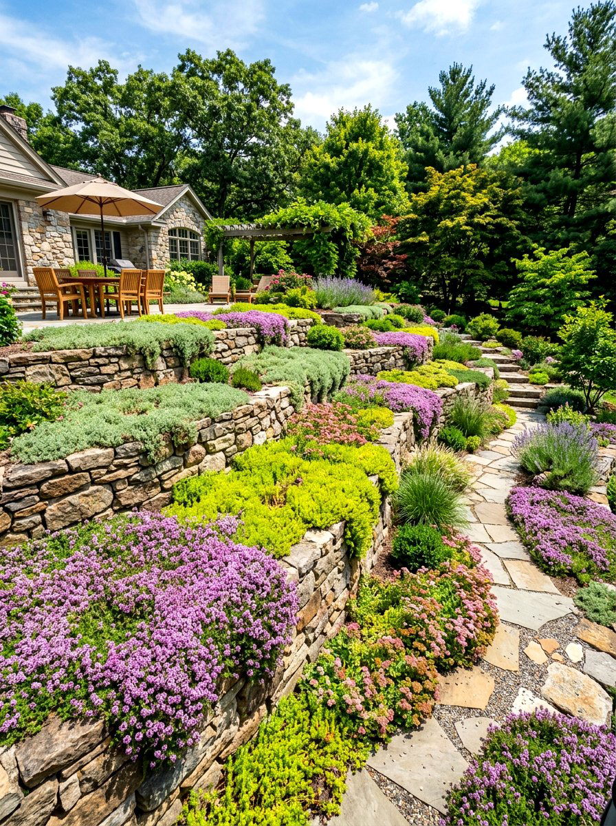 Low Maintenance Groundcover - 30 tiered backyard ideas