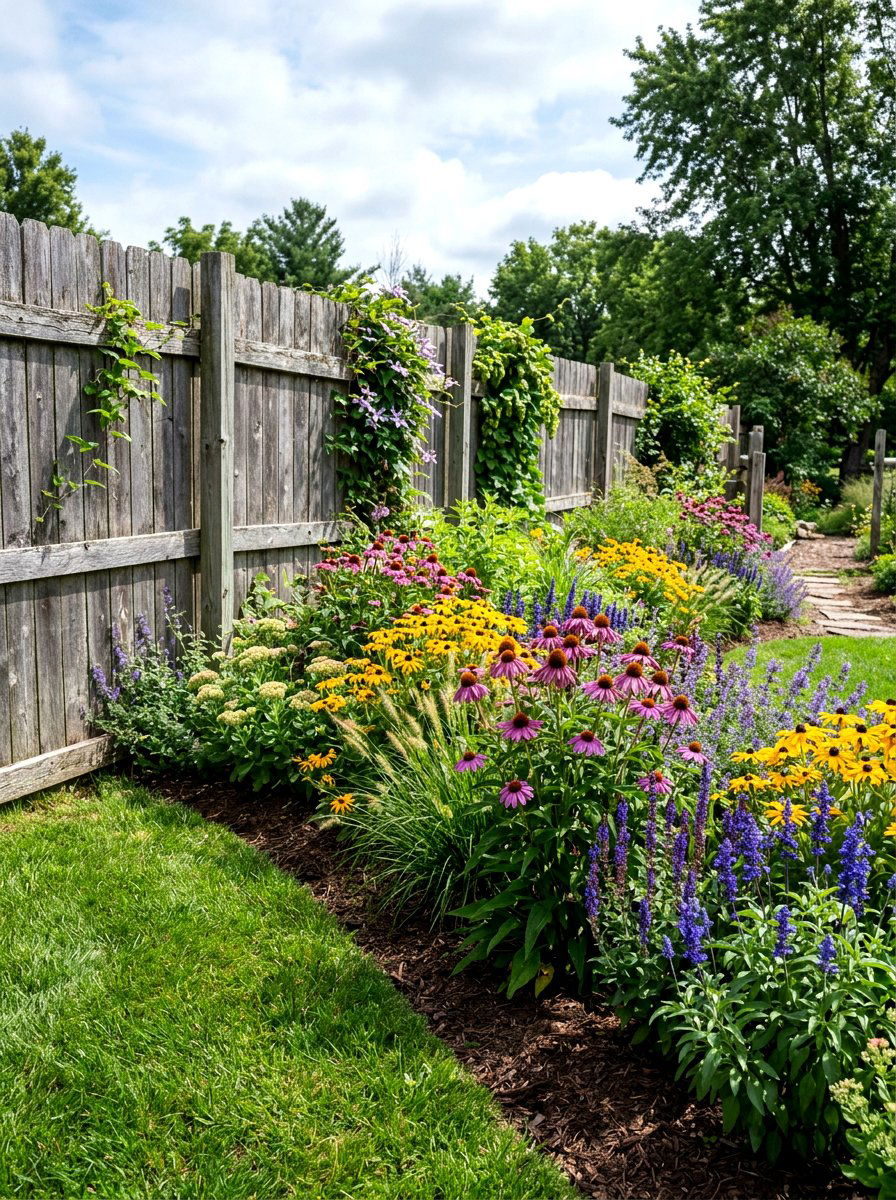 Low Maintenance Perennial Border - 30 fence line flower bed ideas