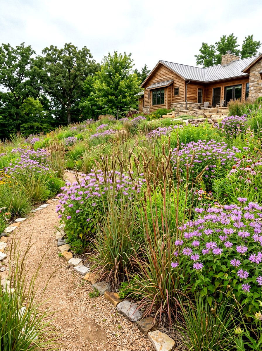 Low Maintenance Prairie Slope - 30 prairie front yard landscaping ideas