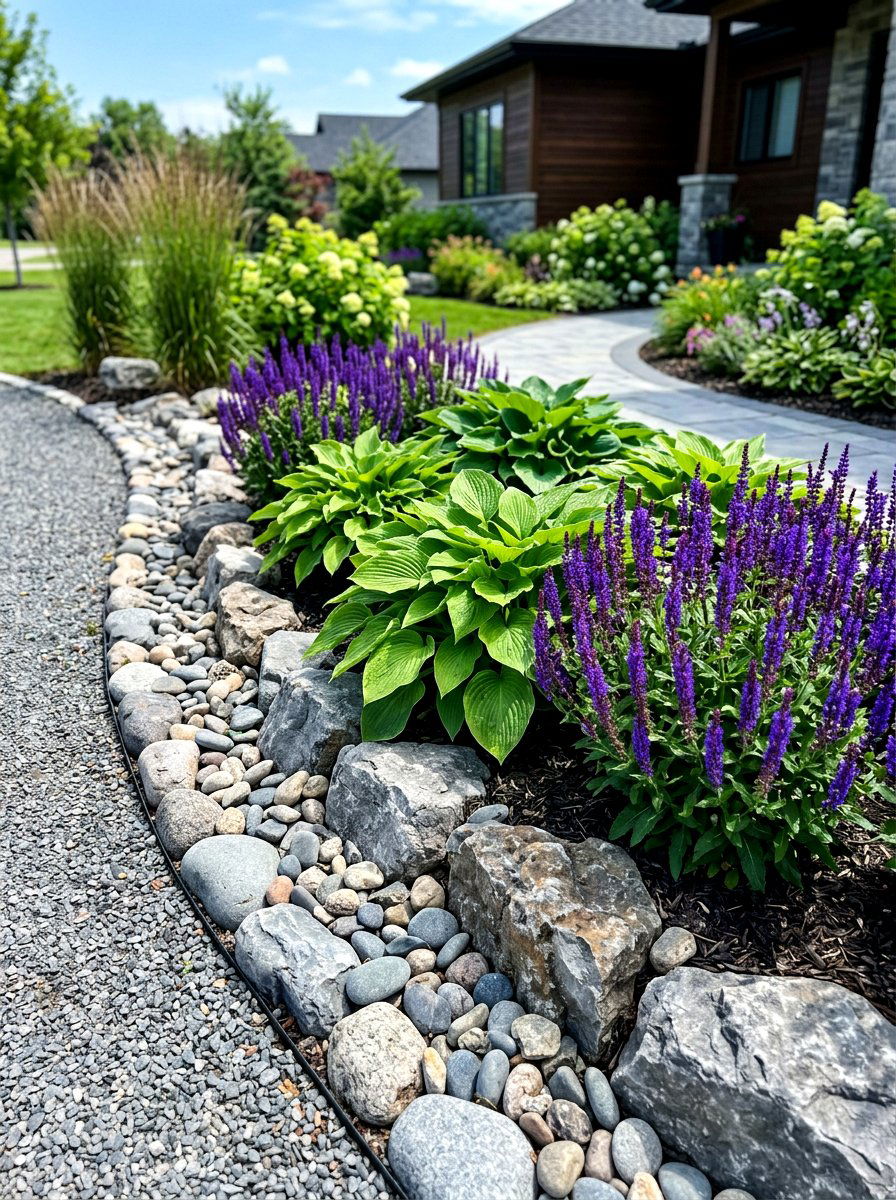 Low Maintenance Rock Border - 30 front yard border ideas