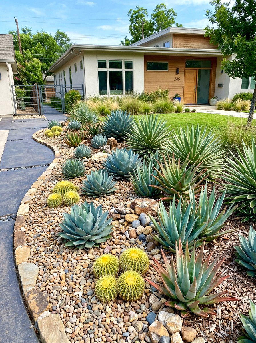 Low Maintenance Succulent Bed - 30 cactus front yard ideas