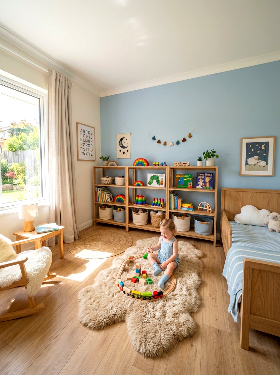 Low Open Shelves - 30 toddler bedroom storage ideas