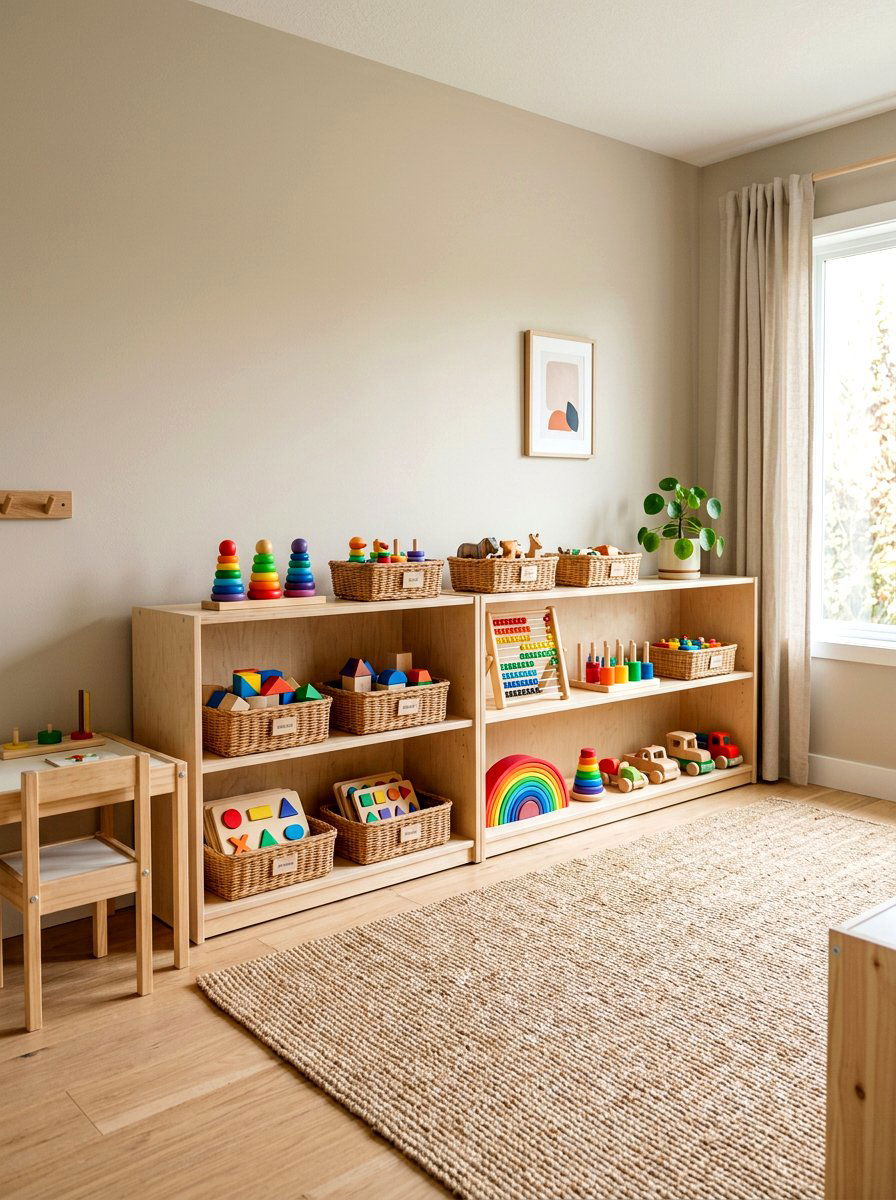 Low Open Shelving Layout - 30 Montessori playroom ideas