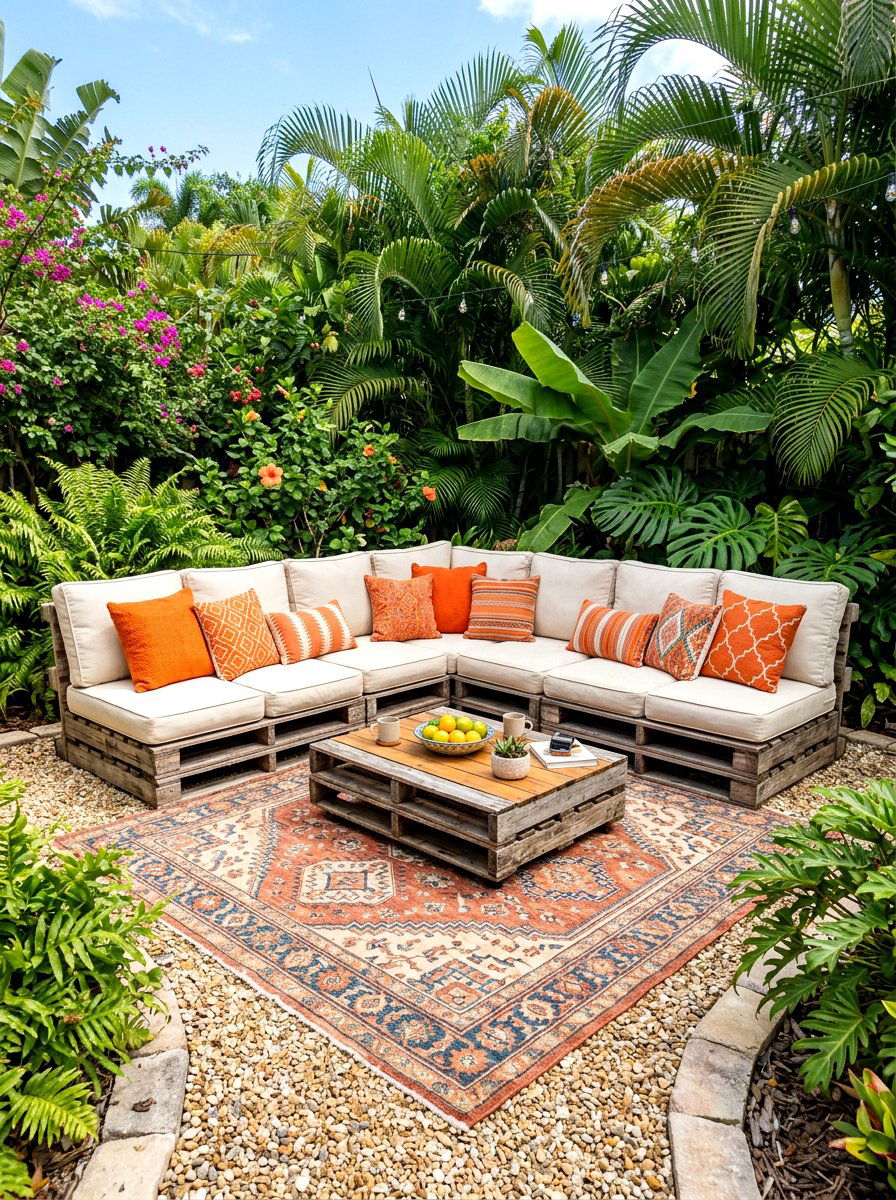 Low Pallet Seating - 30 bohemian backyard ideas