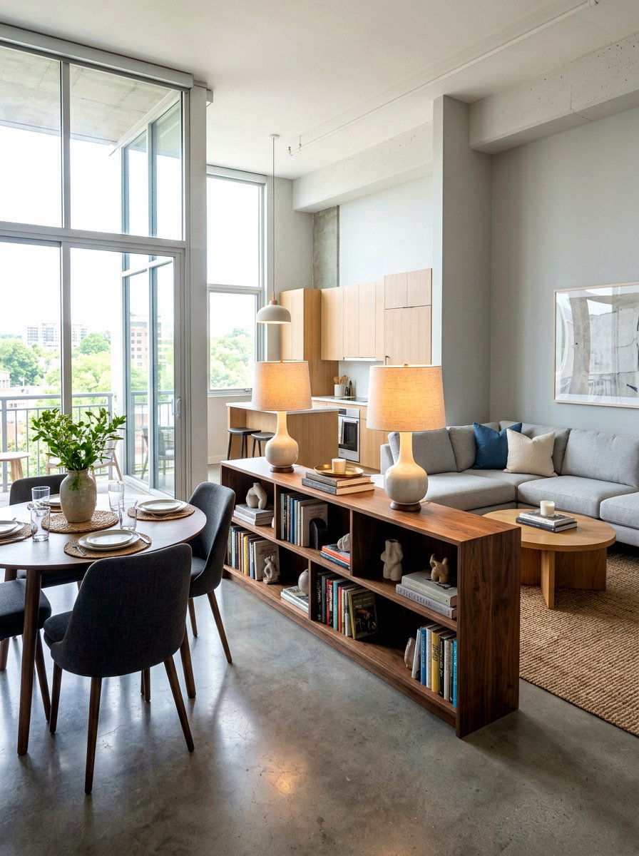 Low Profile Bookcase - 30 studio apartment divider shelf ideas