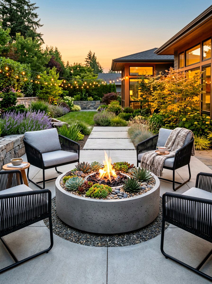 Low Profile Concrete Fire Pit Planter - 30 large planter ideas