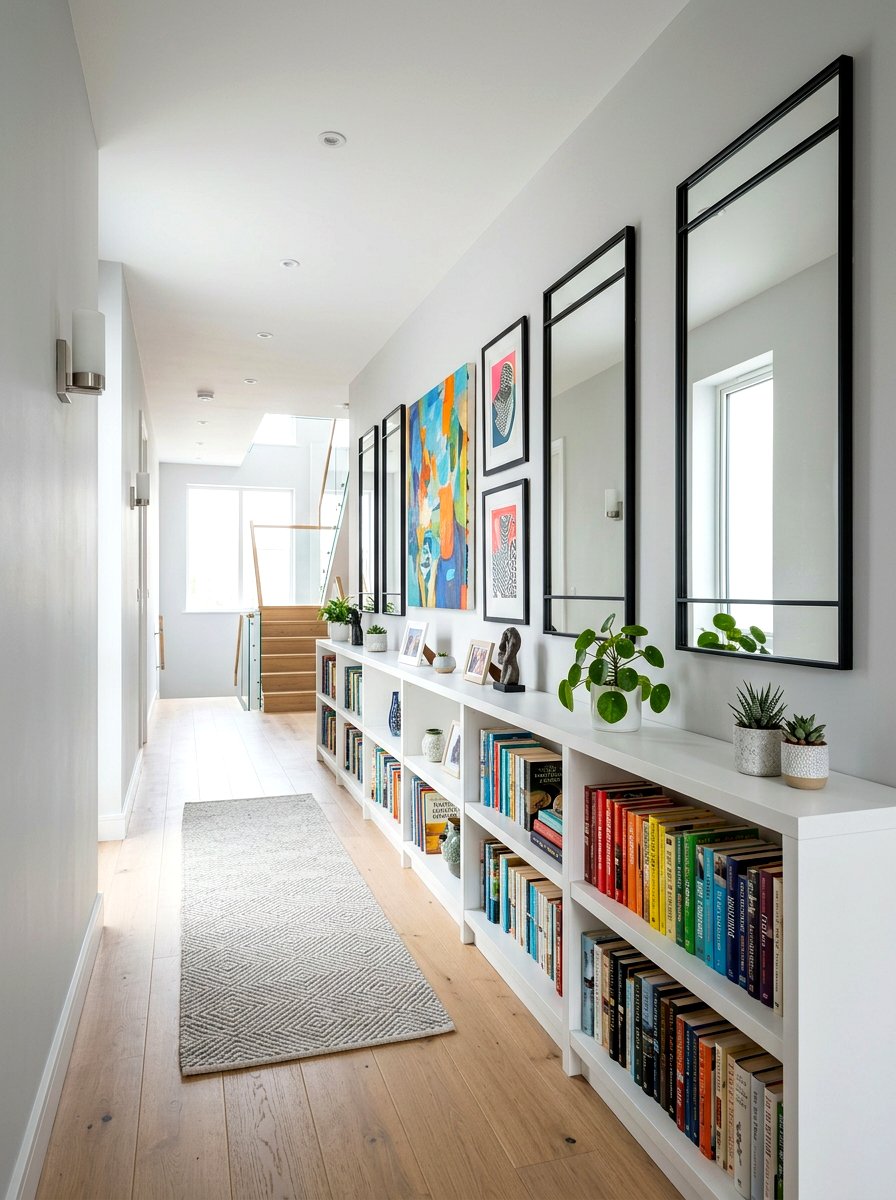 Low Profile Hallway Bookcases - 30 reading hallway ideas