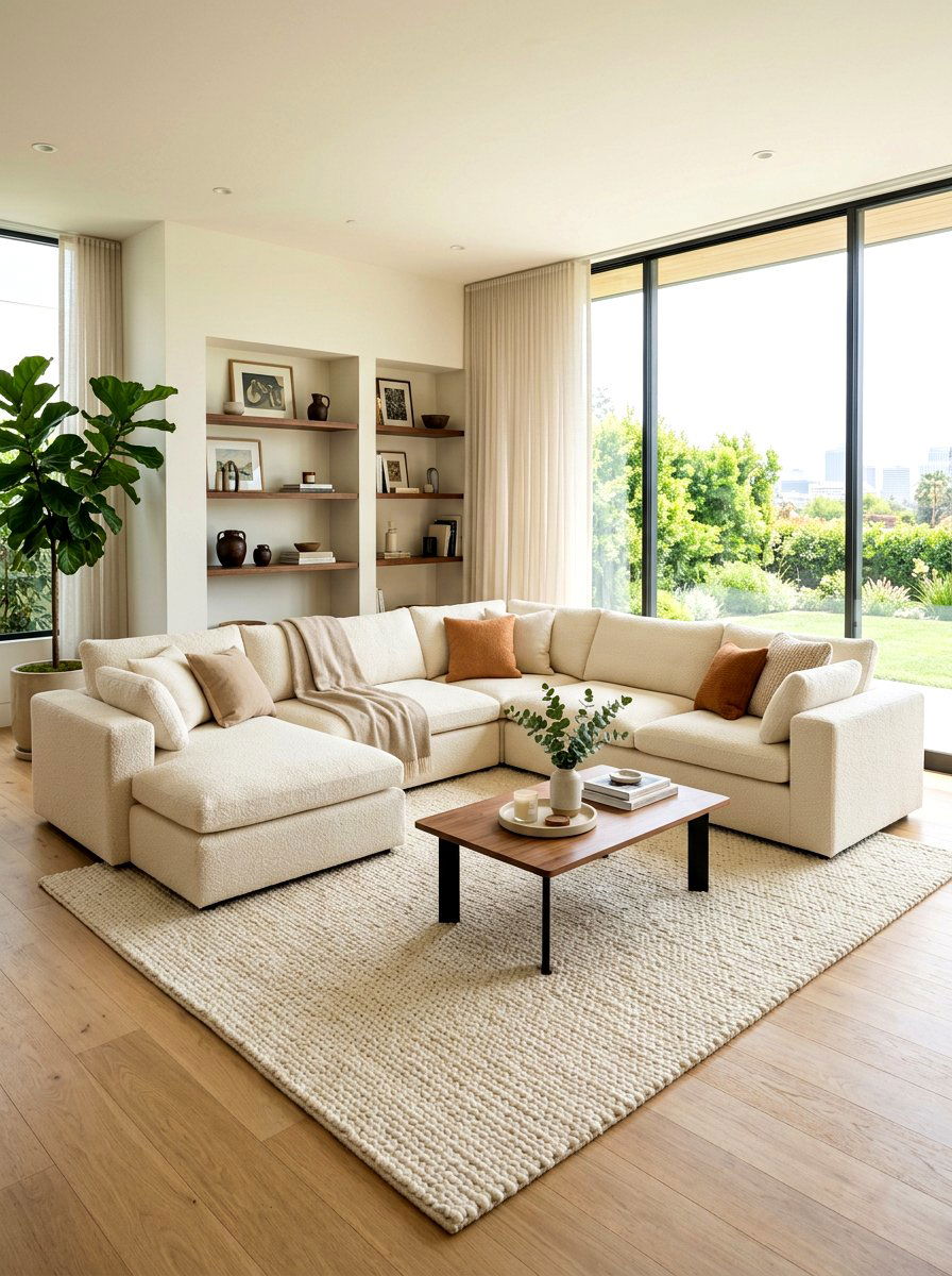Low Profile Modular Sectional - 30 soft minimal apartment ideas