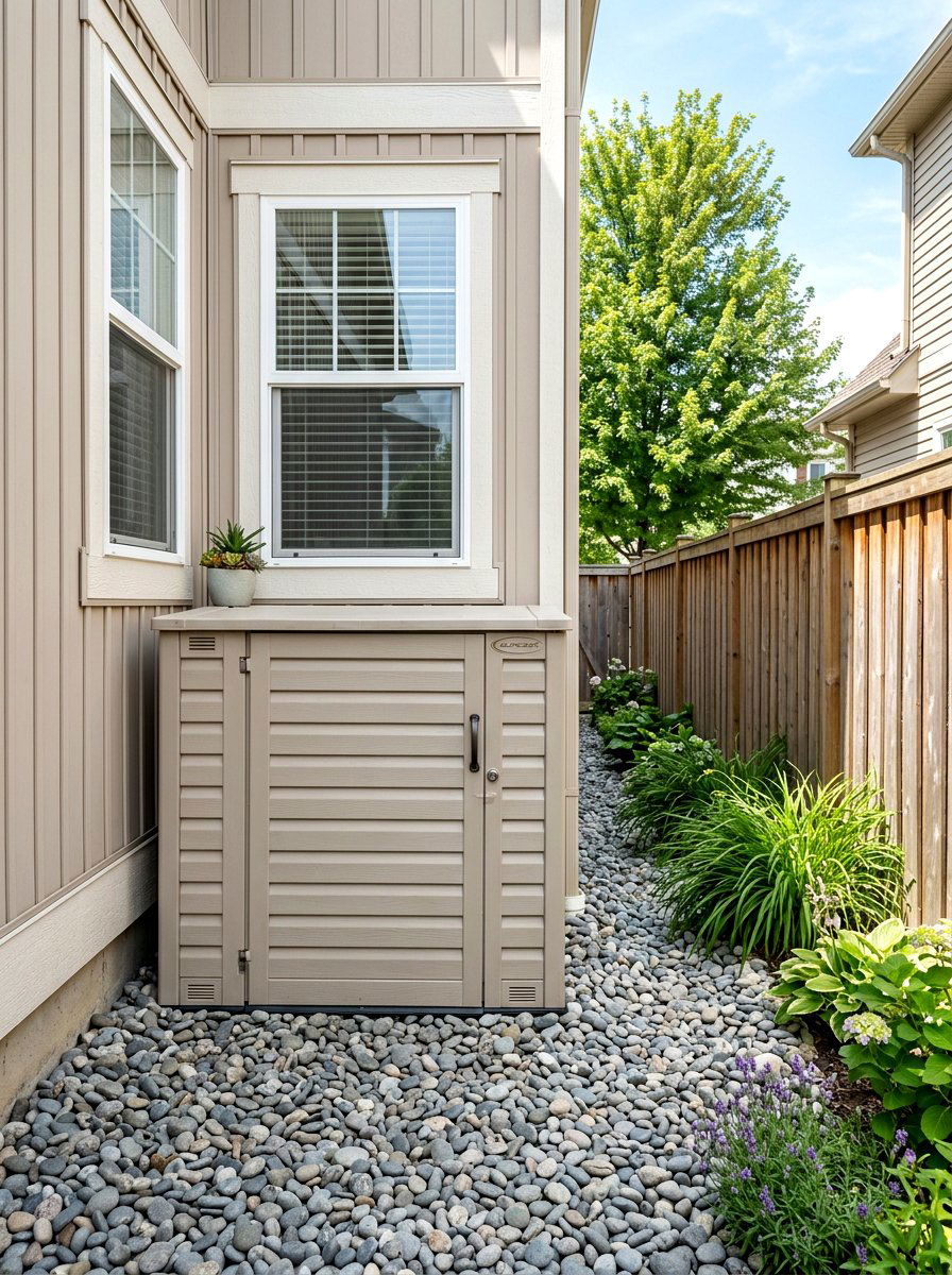 Low Profile Vinyl Shed - 30 side yard storage ideas