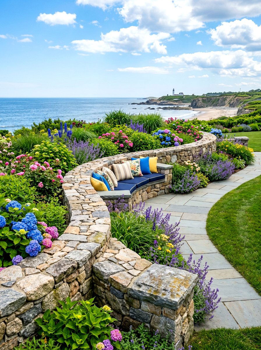 Low Stone Wall Perimeter - 30 Nancy Meyers patio ideas