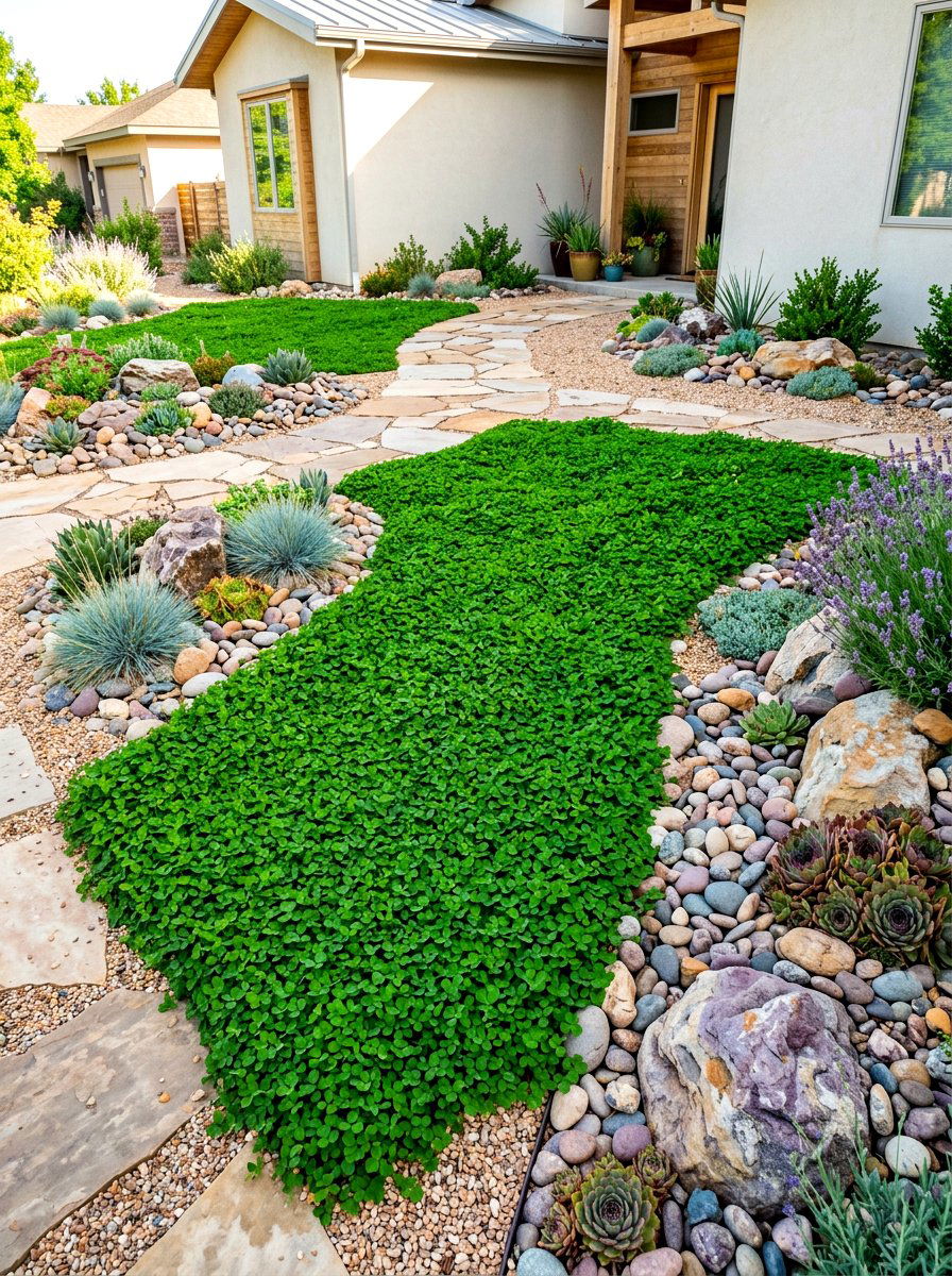 Low Water Clover Turf - 30 clover front lawn ideas