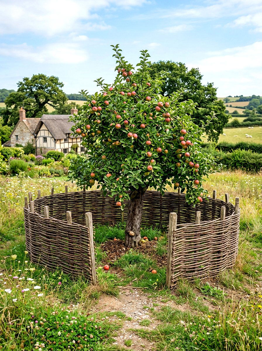 Low Wattle Apple Tree Fence - 30 apple tree border ideas