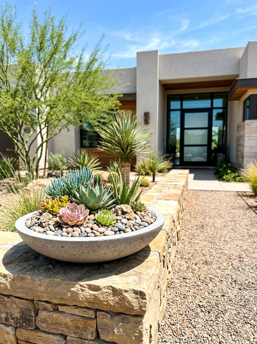 Low bowl planters - 30 front yard planter ideas