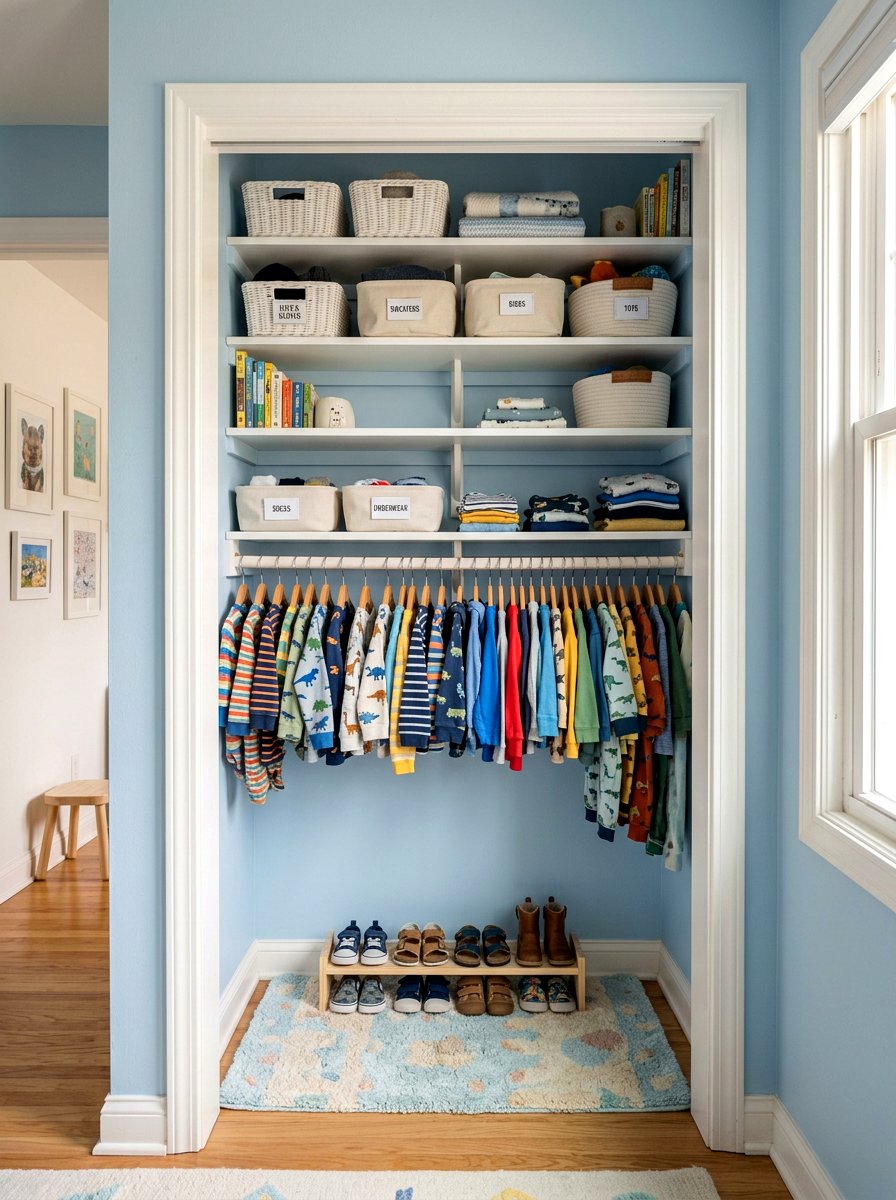 Low hanging clothes rod - 30 kids closet system ideas