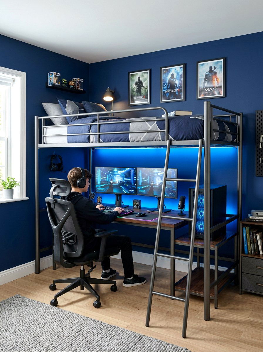 Low loft bed with desk for teenagers - 30 loft bed office combo ideas