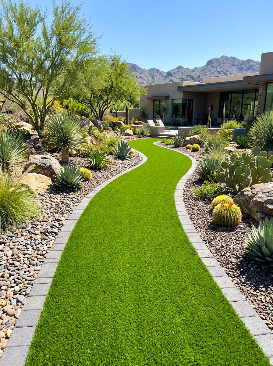 Low maintenance artificial grass path - 30 secret path garden ideas