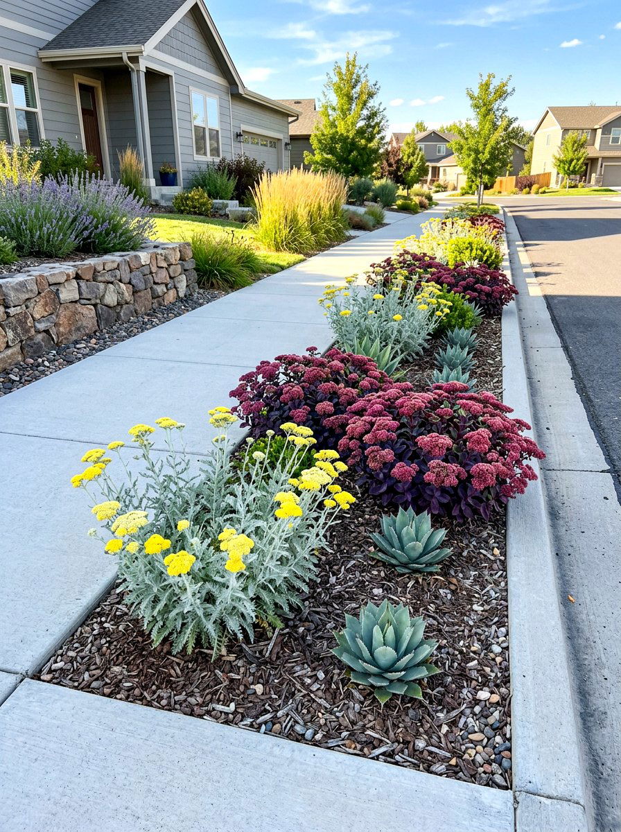 Low maintenance drought tolerant curbside garden - 30 curbside planting strip ideas