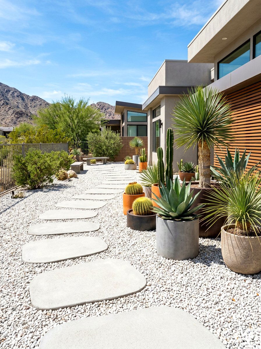 Low maintenance gravel yard - 30 long narrow backyard ideas