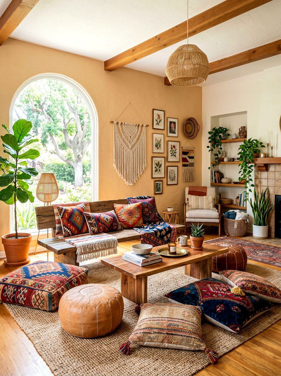 Low seating boho living room - 30 boho living room ideas