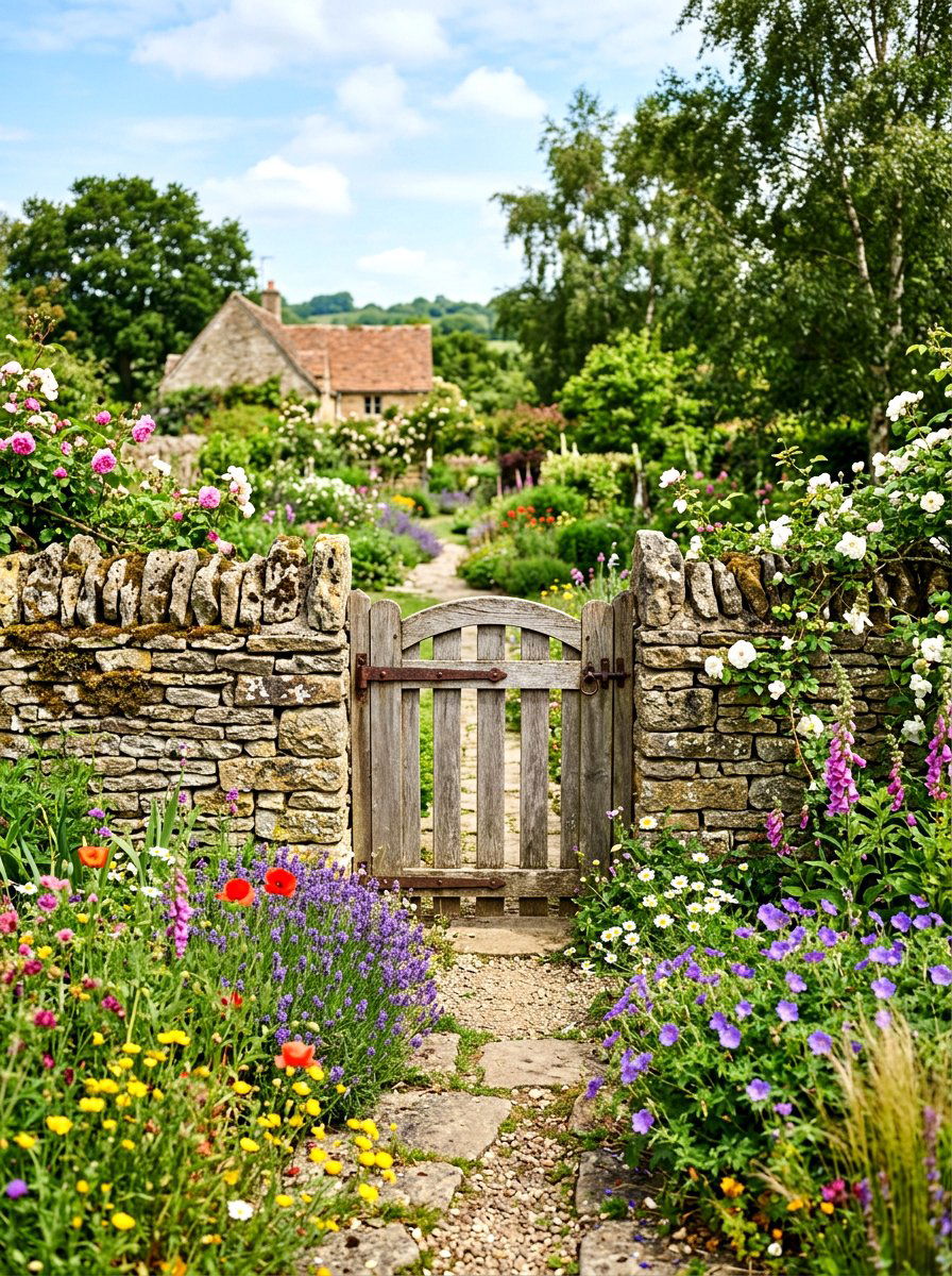 Low stone wall gate - 30 cottage gate curb appeal ideas