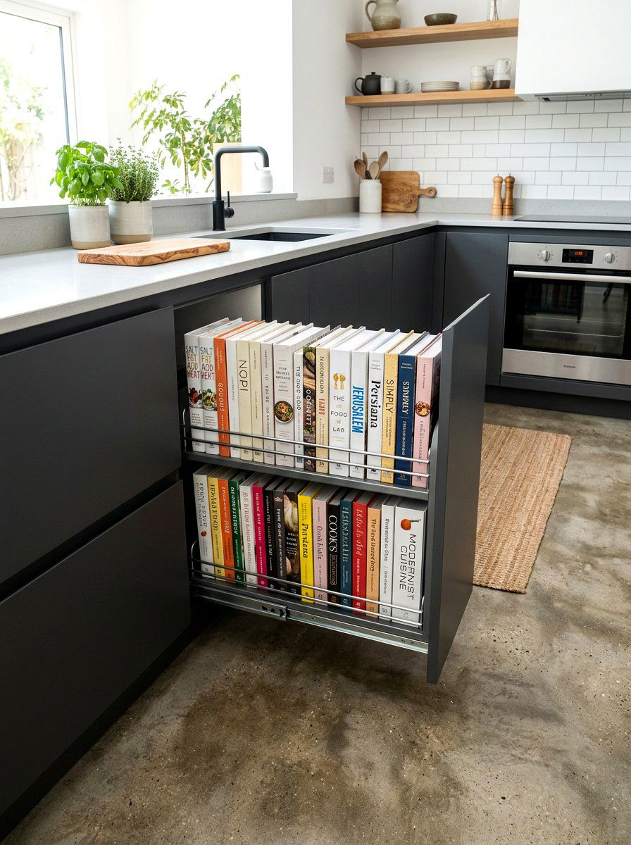 Lower Cabinet Pull Out - 30 kitchen cookbook storage ideas